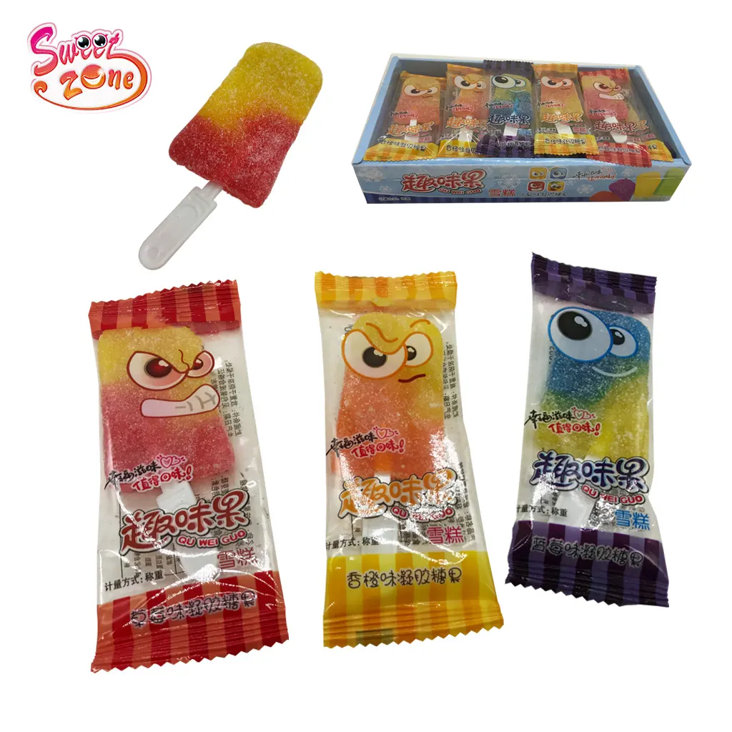 Halal Candy Fudge Candy Ice Cream Shape Colorful Gummy Jelly Soft Lollipop Candy