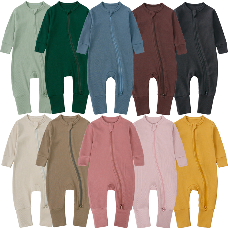 bamboo ribbed baby clothes zipper romper custom baby sleeper pajamas bamboo clothing wholesale newborn bodysuit manufacturer