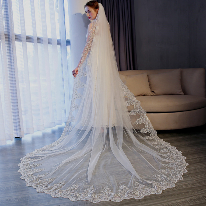 Wedding Veils Bridal Long Embroidery White Bridal Flowers Cheap Fan Veils