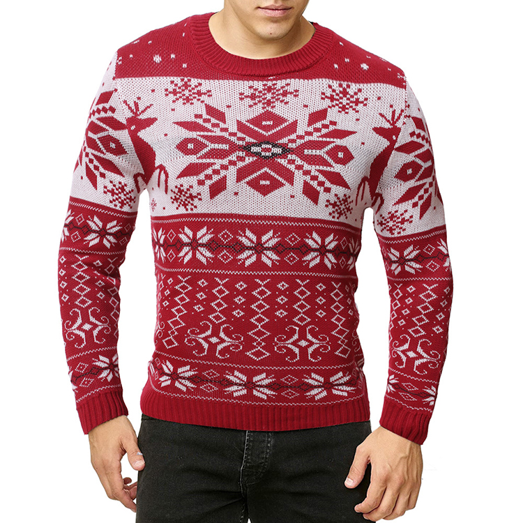 Free Shipping Men's Christmas Fawn Contrasting Color Sweater Fashion Round Neck Pullover Knitwear sweaters for men