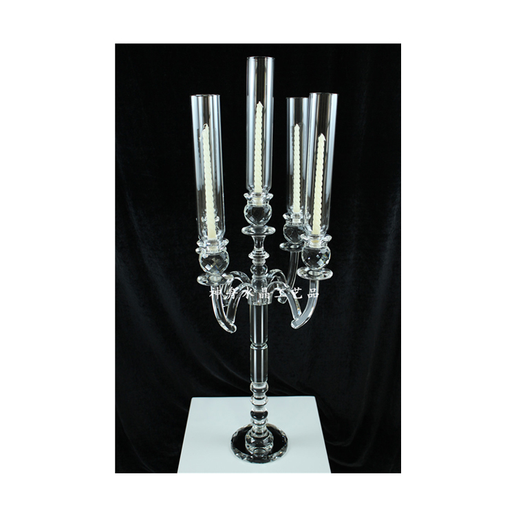 Factory Supply European Style 5-head Clear Candlestick Wedding Table Centerpiece Candle Holder