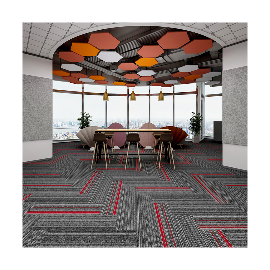 Modern Design Stripe PP Printed Carpet Tiles Fireproof 25*100 Commercial Office Square Carpet Tiles Flooring Waterproof Carpet