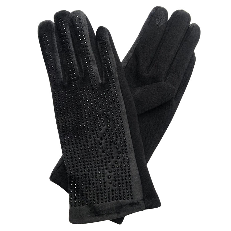 Mink fleece warm touch screen spring, autumn and winter Korean version full of hot rhinestones fashion ladies gloves