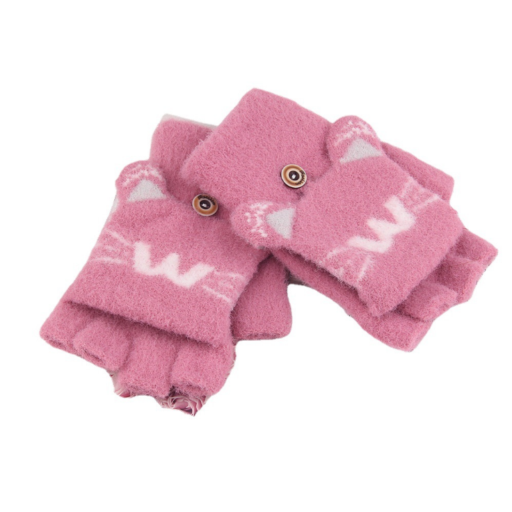 New winter half-finger mitten clamshell warm and breathable jacquard letters cat face cartoon