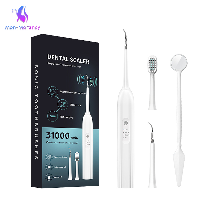 Teeth Calculus Plaque Remover Ultrasonic Tooth Cleaner Sonic Electric Dental Scaler Oral Hygiene Kit with Toothbrush Head