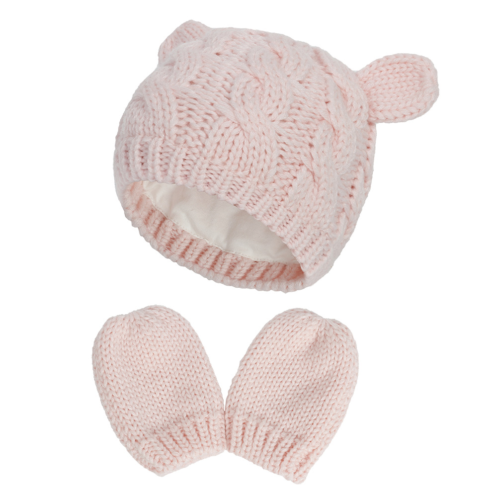 cute kids baby beanie with ears winter toddler knitted hat gloves set