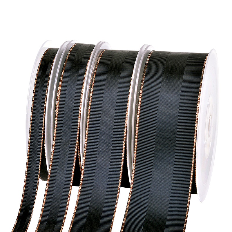 RIBEST Grosgrain Pink Gold Edge Satin Ribbon Custom Printed With Logo For Gift