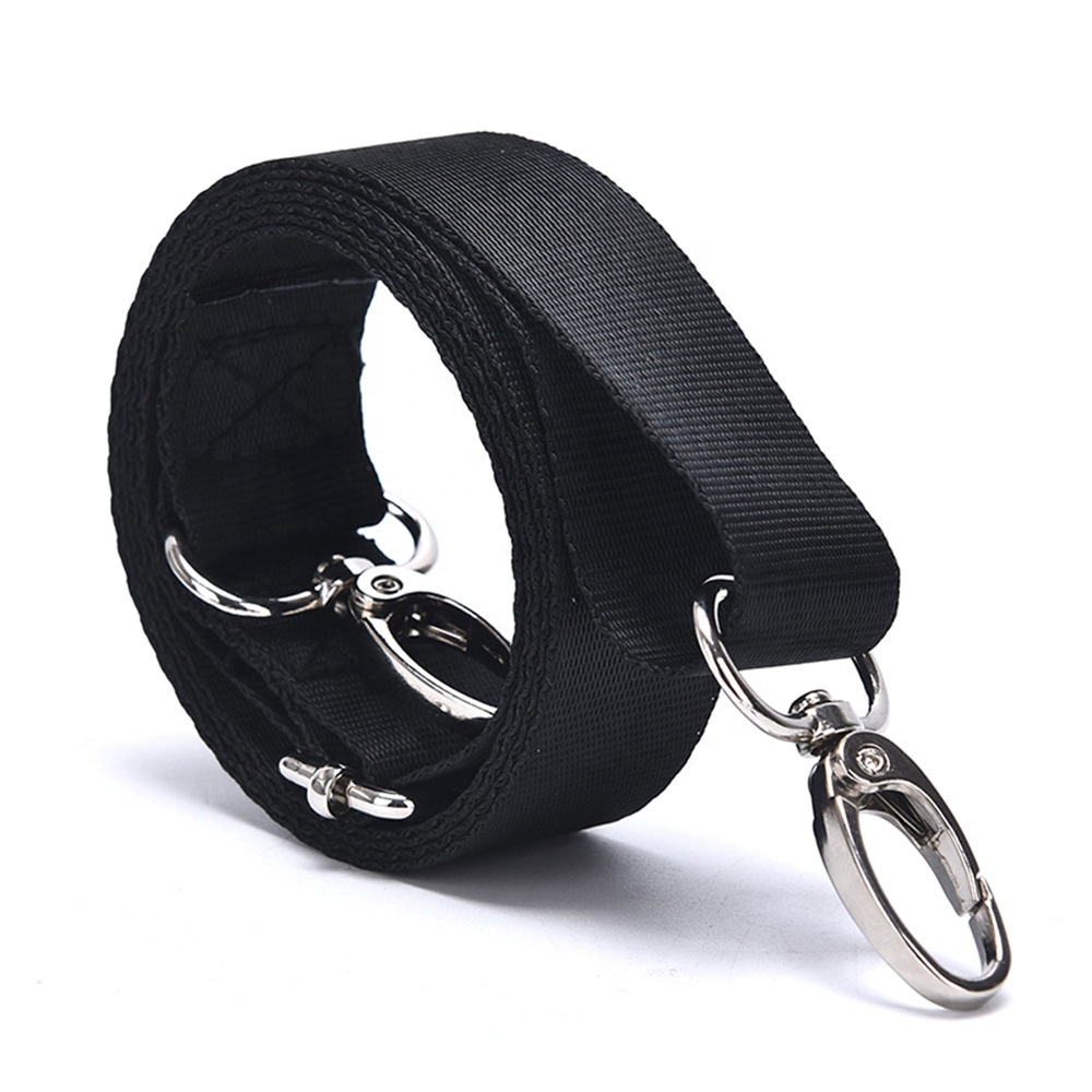 Custom 38 mm Nylon Black Printed Shoulder Strap With adjustable buckle and hook For computer Bags Backpack Hand Bag
