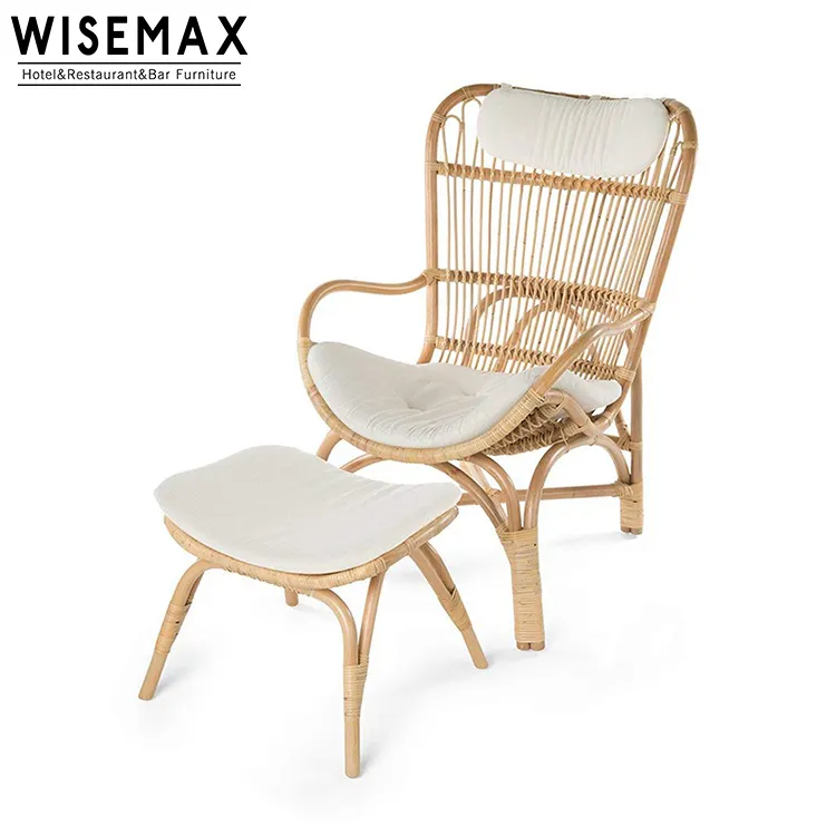 Hot sale lazy wood rattan lounge chair vintage rattan chair garden home furniture lounge arm chair