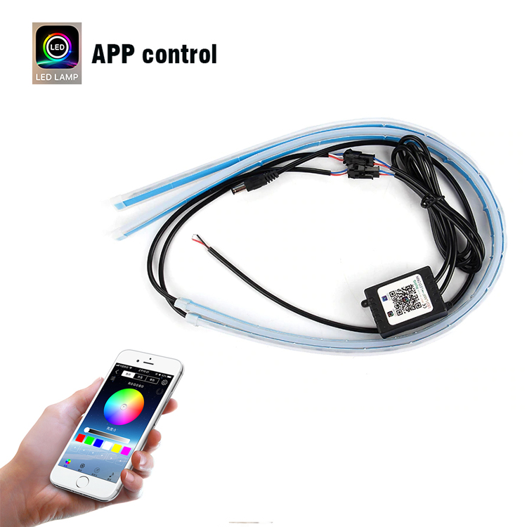 Дневные ходовые огни RGB с последовательным потоком управления телефоном, многоцветная светодиодная лента DRL, сигнальные поворотники для фар