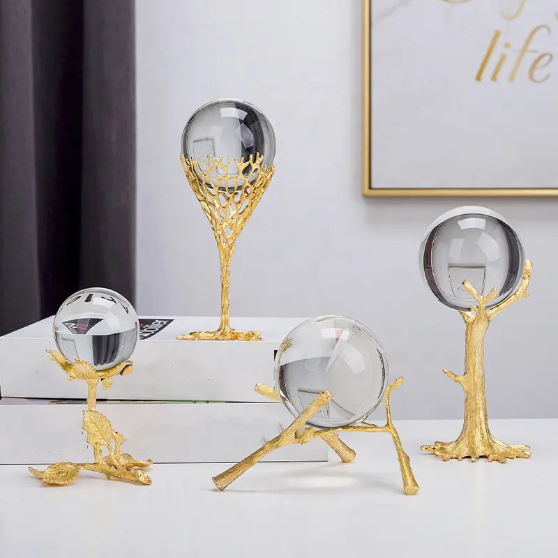 Biumart Modern Nordic Table Gold Deer Home Decor Interior Accessories Pieces Luxury Crystal Ball Decorations For Living Room