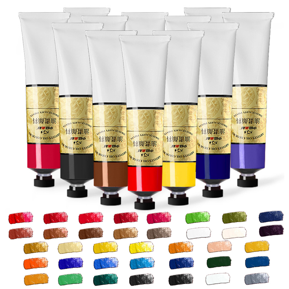 Professional Artist Oil Color Paint Set - 37 Vibrant Colors, 50ml, Customizable for Canvas, Paper, and Glass