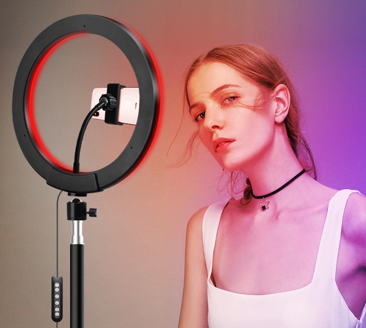Светодиодный кольцевой светильник для селфи для стриминговой игры tiktok макияж, профессиональный кольцевой светильник для фотографии rgb с тремя ножками