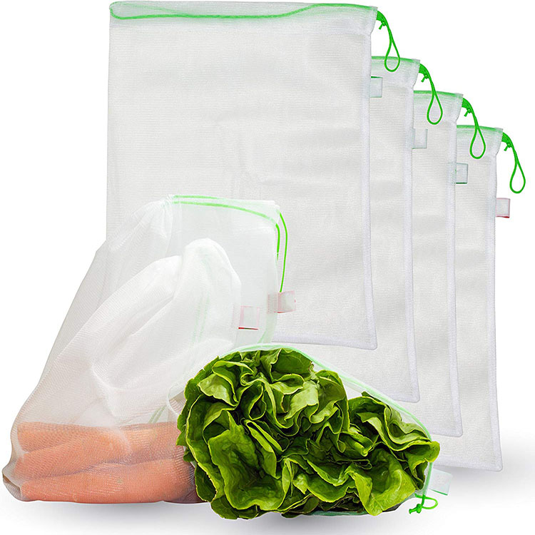 Рециркулированный нейлон Drawstring моющиеся продуктовые сетчатые сумки оптом
