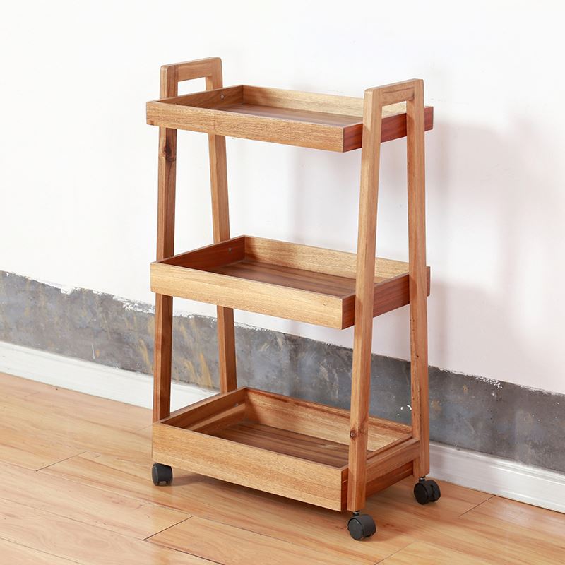 Bar Serving Trolley Cart 3 Tier Storage Wooden Wine Cart with Handle