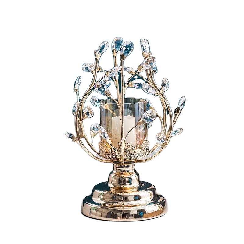 New product Home decoration tempered glass bronze flower shape decorations crystal candle holder