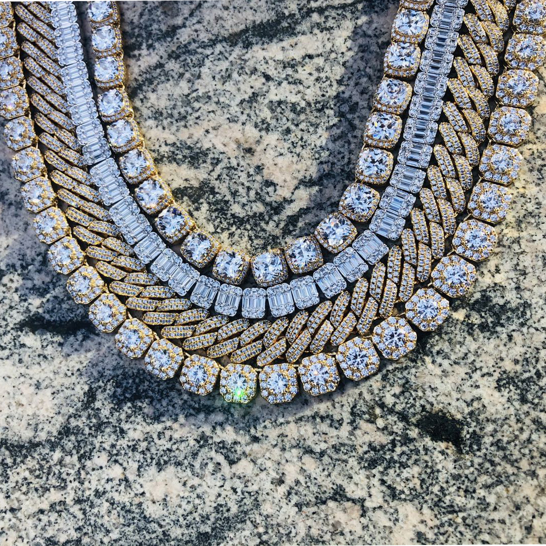 Hip Hop Jewelry Iced out Prong Chain Diamond Prong Cuban Chain Men Miami Cuban Choker Necklace