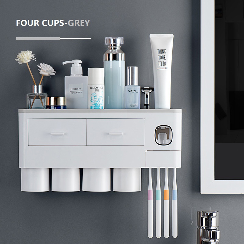 Wall-mounted Multi-function Automatic Toothpaste Dispenser Squeezer Storage Rack Multifunctional Magnetic Adsorption Toothbrush
