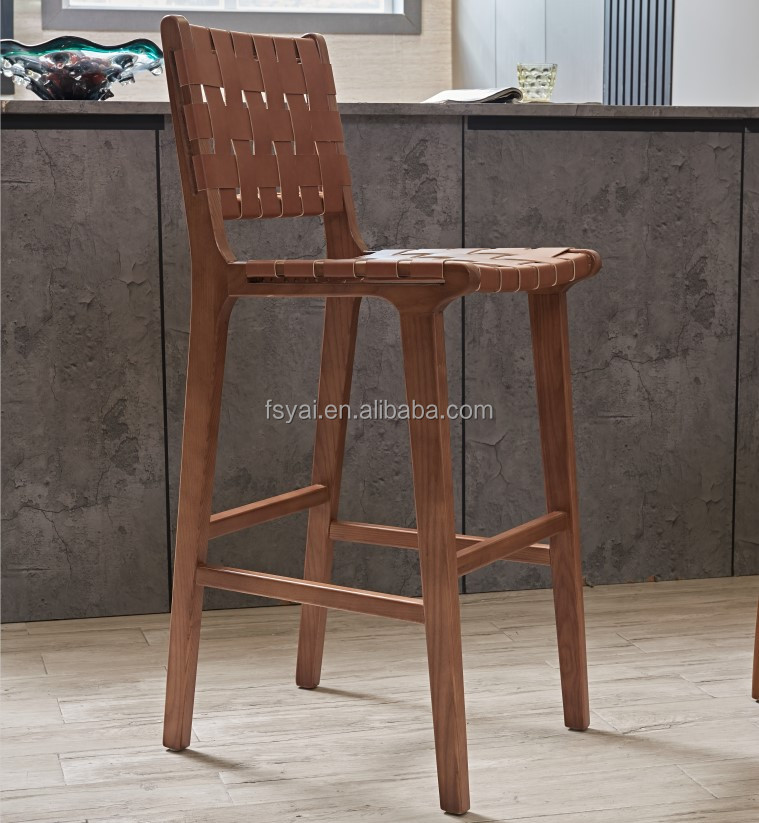 high luxury solid wood genuine leather bamboo bar stools and restaurant dining kitchen modern bar chairs