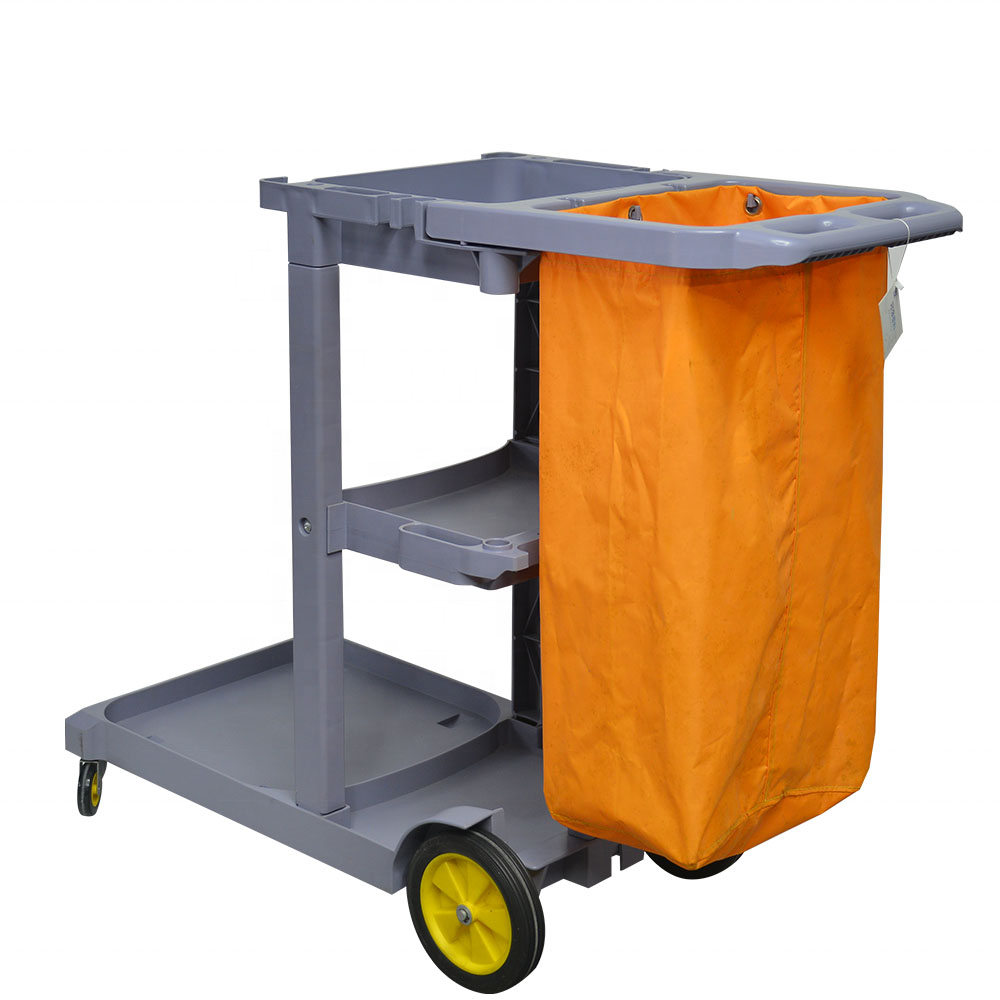 Commercial Cleaning Cart on Wheels Housekeeping Caddy with Shelves and Vinyl Bag