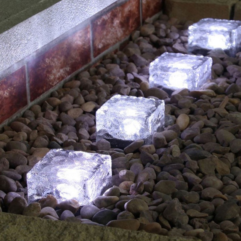 Waterproof Warm White Yellow Solar LED Ice Cube Glass Brick Light Landscape Path Light