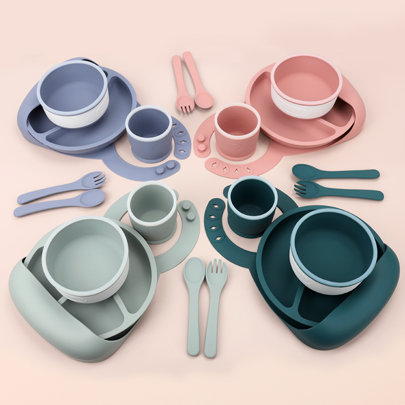 Food Grade Baby Led Weaning Supplies Eating Utensils Set Suction Plate Bowl Bpa Free Toddler Dinnerware Feeding Baby Set