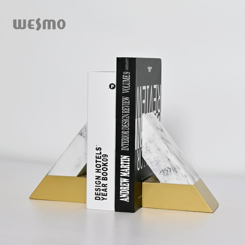 New design Bookends Decorative Splash-ink Book Holder Triangular notch design Book Stand Resin Bookends