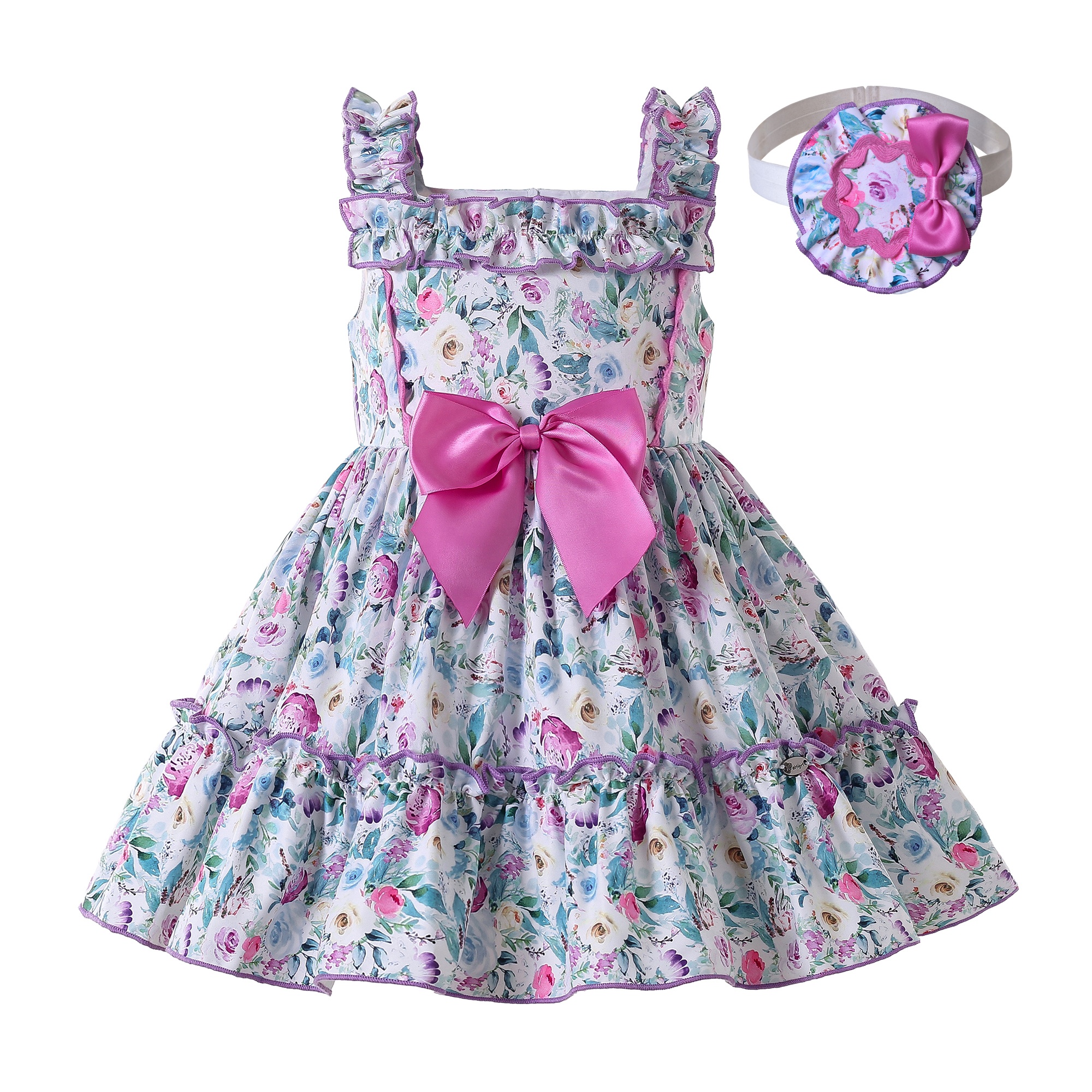 Pettigirl/Одежда для маленьких девочек; Эксклюзивные Платья с цветочным принтом и повязкой на голову