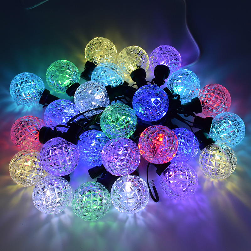 Multicolor Fairy String Lights 10m 50PCS E12 Shatterproof G40 Bulb RGB Christmas Lights BLE APP Remote Control for Wedding
