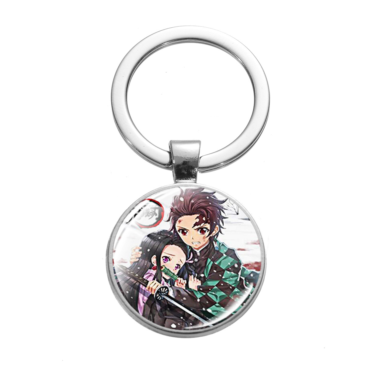 High Quality Anime Character Kamado Tanjirou Keyring Creative Cute Cartoon Demon Slayer Glass Key Chains