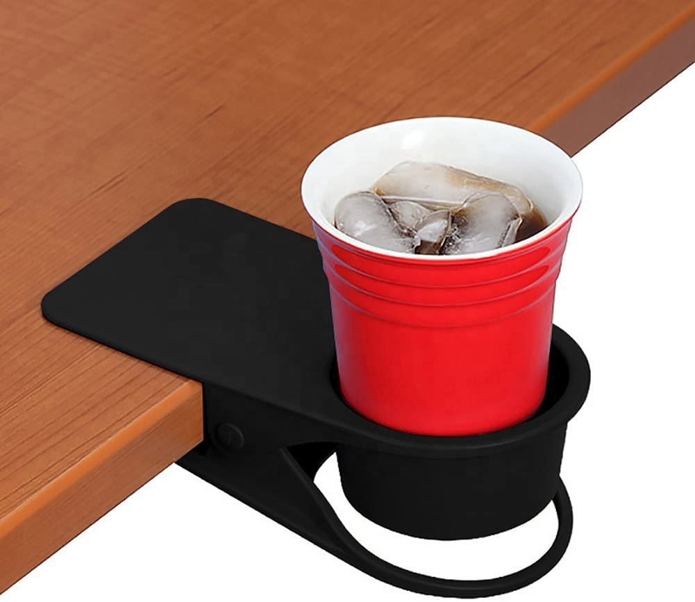 DIY Glass Clamp Storage Saucer Clip Water Coffee Mug Holder Clip Design Plastic Desk Side Bottle Car Cup Holder