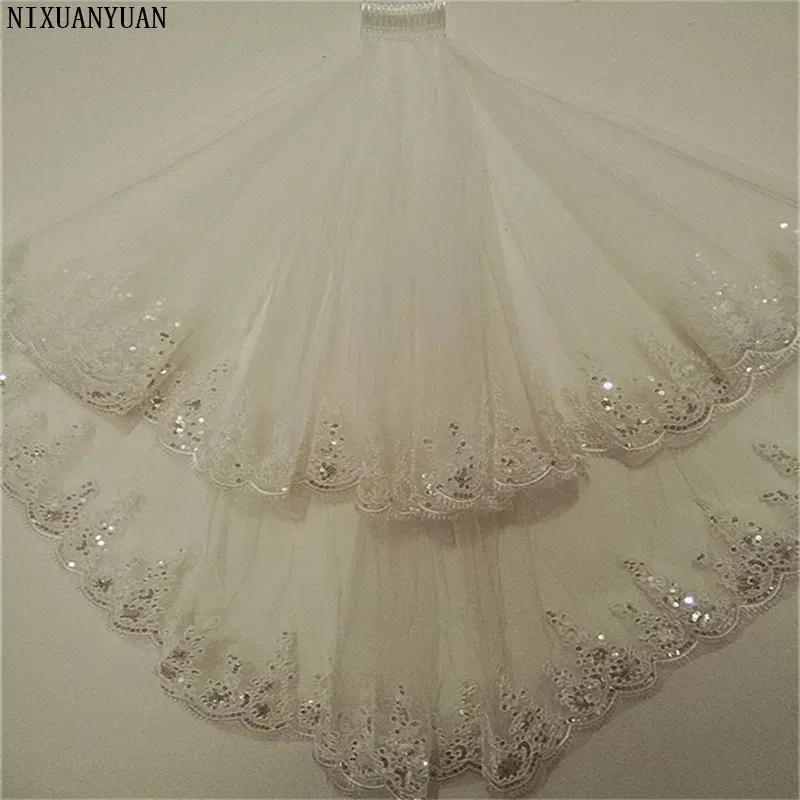 2 Layers Tulle Lace Applique White/Ivory Short Wedding Veils Bridal Veils With Comb