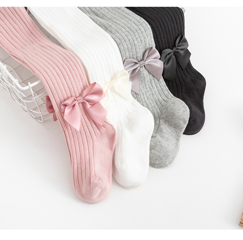 Boutique RTS Children Leggings Socks Autumn Girls Bow Tights Pantyhose Knitted Breathable Dance Stockings