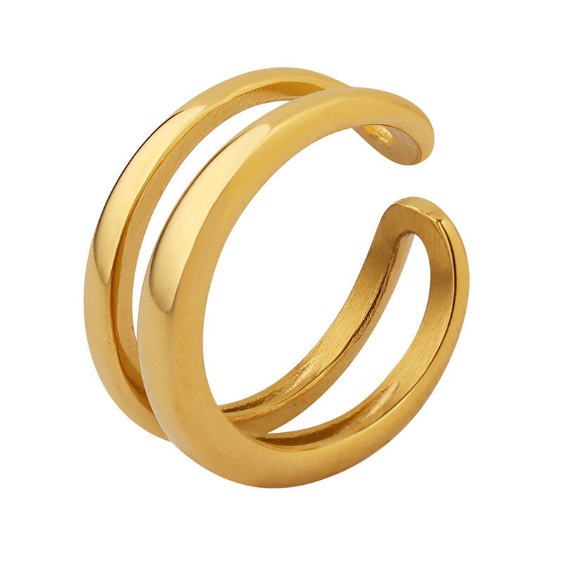 Fashion Anti-tarnish coating Jewelry Dainty Girls 18k Gold Plated Double Band Two Wrap Wire Twin Ring Trending