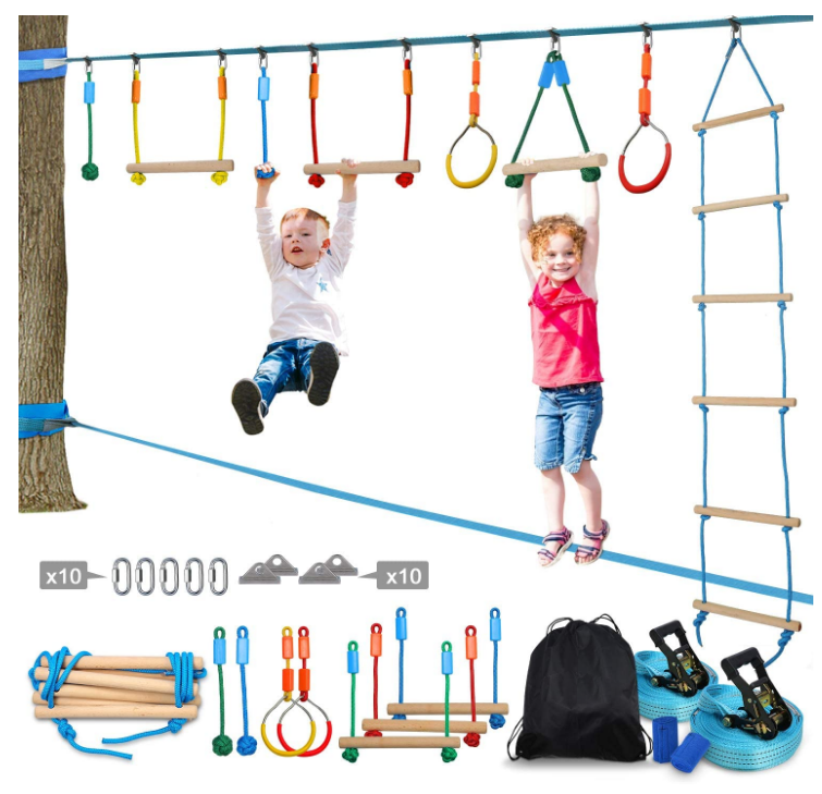 GIBBON ниндзя воин препятствия для детей Ниндзя Slackline с 13 аксессуарами включает Твистер, лестницу, качели, колесо, кольца