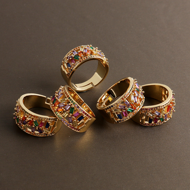 2021 New Trend Gold Plated Colorful Vintage Zircon Rainbow Ring