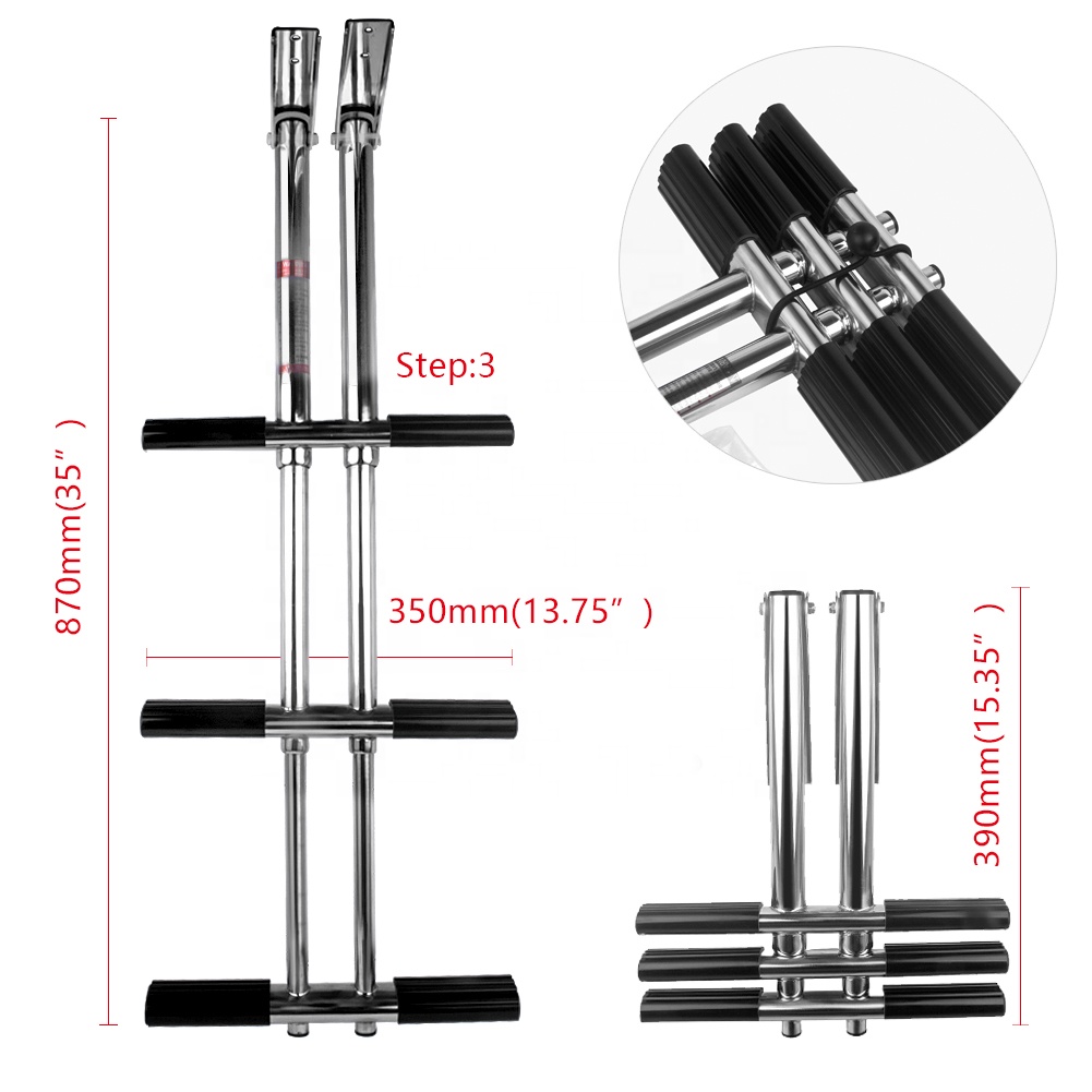 High Mirror Polished 3 Step Marine Telescoping Ladder Stainless Steel Boat Ladder for sale Thailand