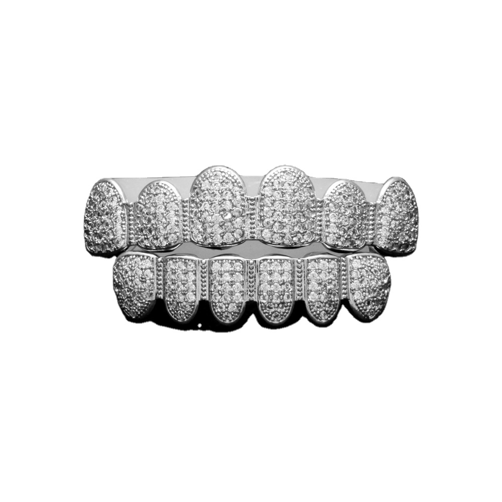 New Trendy nightclub exaggerate hip hop fashion jewelry crass braces 18k gold plating micro-inlaid zircon rock men braces