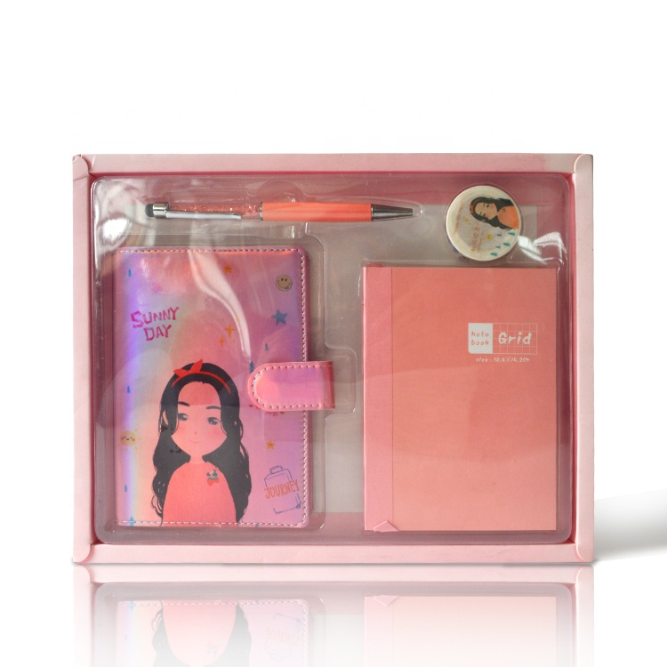 Школьные и офисные принадлежности 2021 kawaii kids pink cute note book Custom с ручкой с логотипом и блокнотом подарочный набор