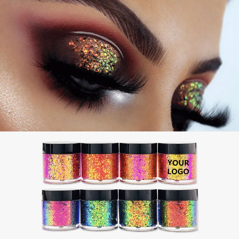 Private Label 24 Color Pigments Eye Shadow Powder Glitter Holographic Flakes High Pigment Chameleon Eyeshadow Gel