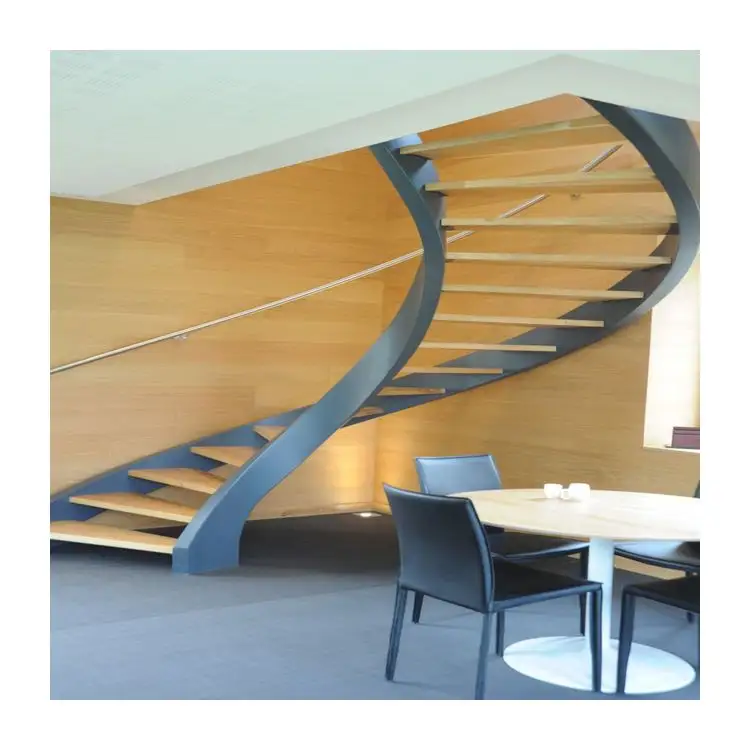 ACE Staircase Modern Design Indoor With 304 Stainless Steel Railing Steel Arc Curved Stairs