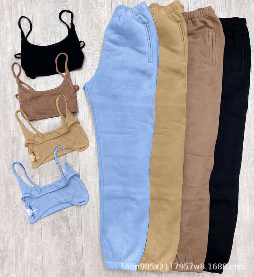 Custom Logo Women Pants Trousers Fashion Outfits 2 Piece Set Sport Crop Top Sweatsuit Jogger Pant Two Piece Pants Set Women
