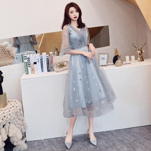bridesmaid dresses Polyester Waist-controlled & Slim large hem design & deep V patchwork star pattern 394311