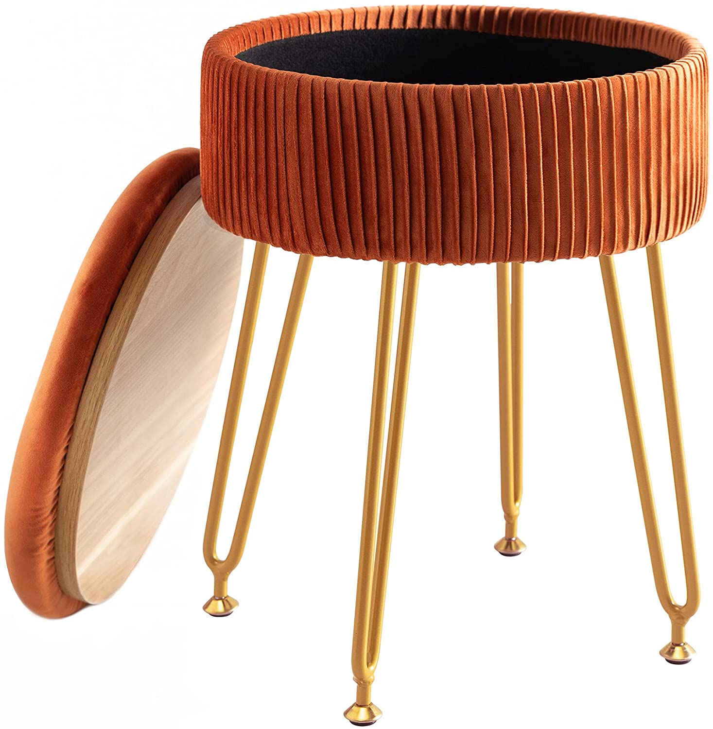 velvet vanity ottoman stool low tufted Nordic Pouffe round stool with Gold Legs Metal Base storage stool ottoman