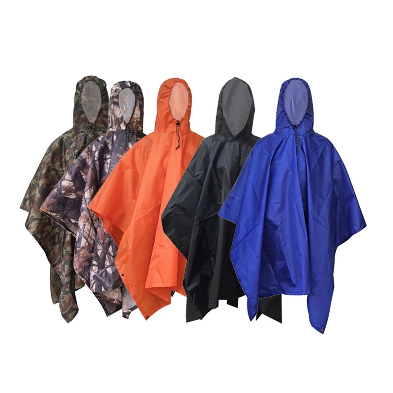 3 in 1 Multifunctional Reusable Hooded Rain Poncho Waterproof Raincoat Jacket for Men Women Adults