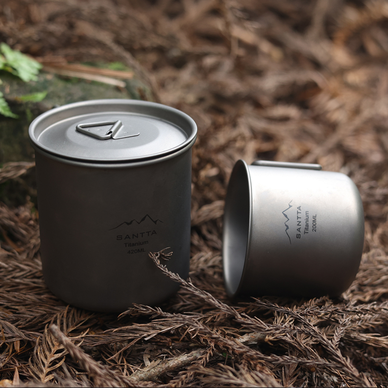 SANTTA Pure Titanium 420mL Camping Mug with Lid and Folding Handle