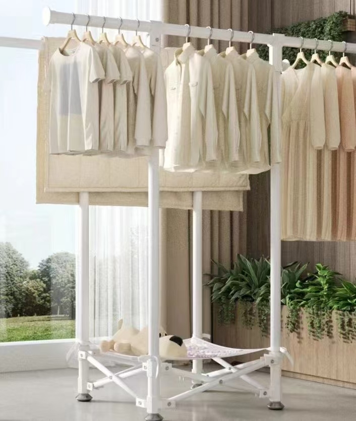 New heavy-duty clothing rack with storage rack hat rack metal tube industrial clothing with wheels