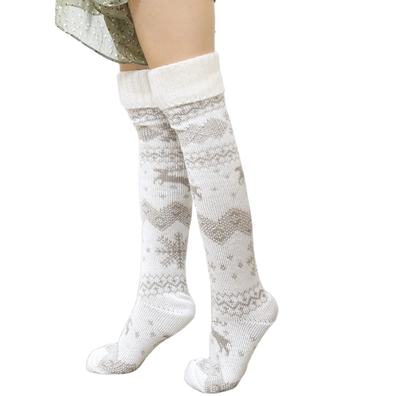 Elk Jacquard Christmas Woolen Stockings Knitted Pile Socks
