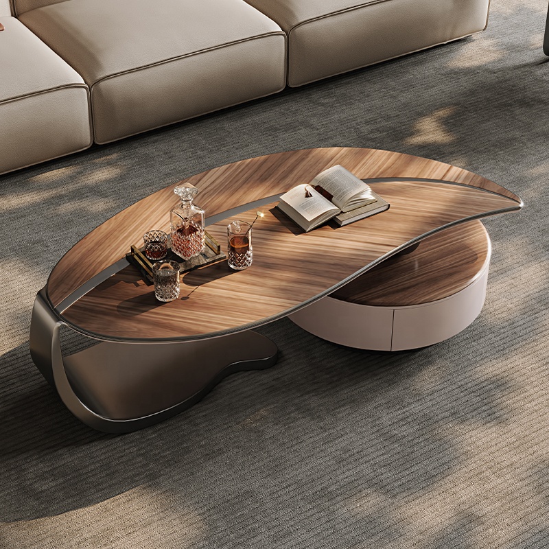 Minimalist Modern Designer Leaf Tea Table Creative Special-Shaped Small Apartment Living Room Walnut Color Wood Skin Tea Table