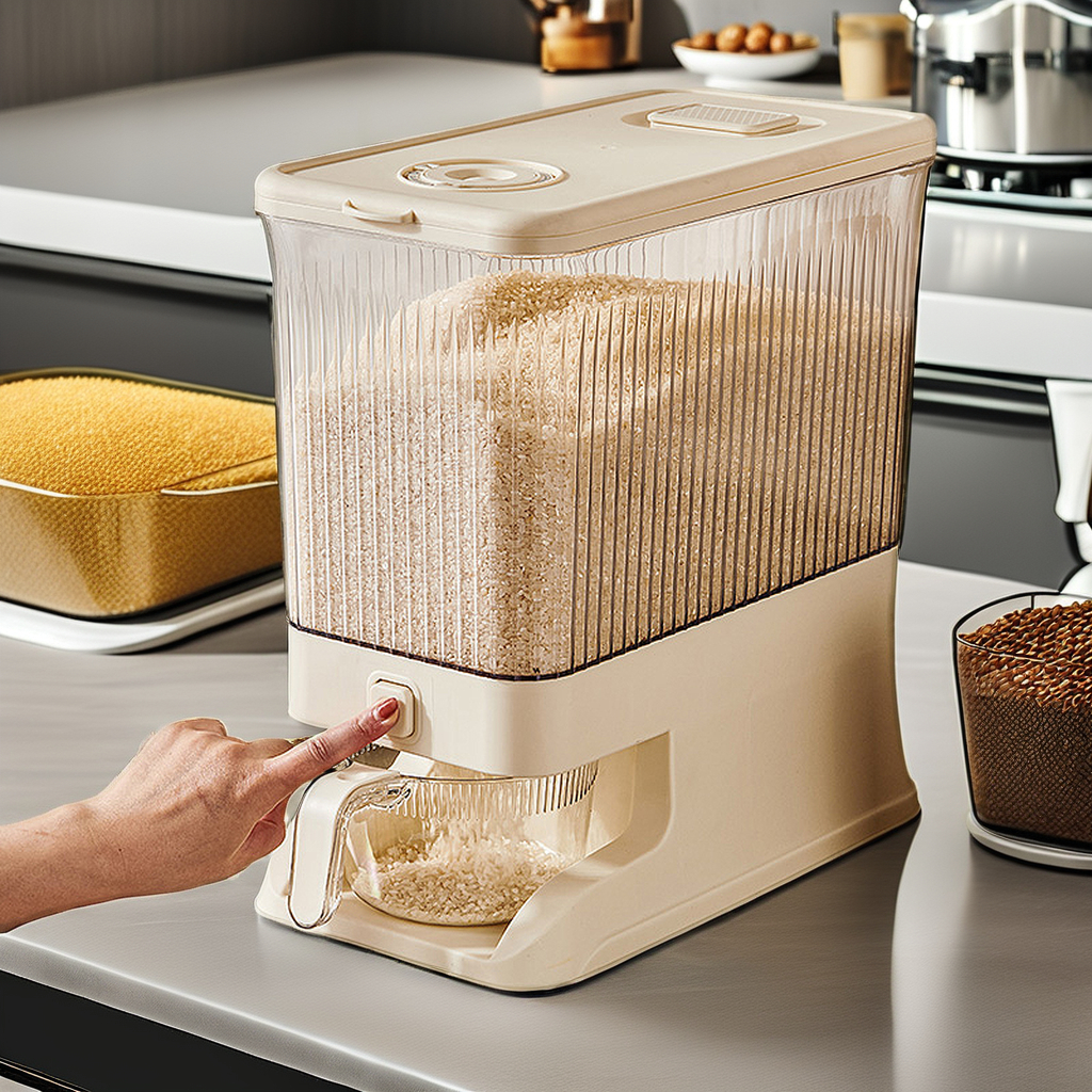 Wannuo 10kg Automatic Plastic Rice and Cereal Dispenser Modern Kitchen Storage Boxes Rice dispenser for Food Rice Container